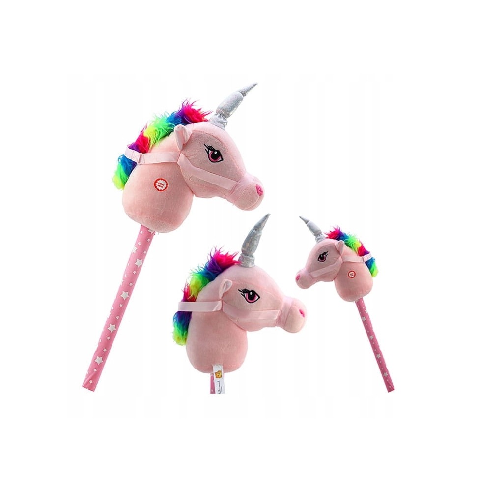Unicorn pe băț roz 65 cm