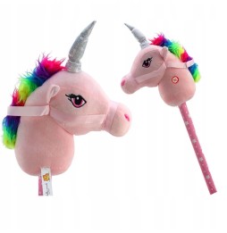 Unicorn pe băț roz 65 cm