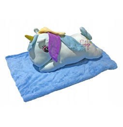 Pluszica 3in1 cu pătură unicorn albastru