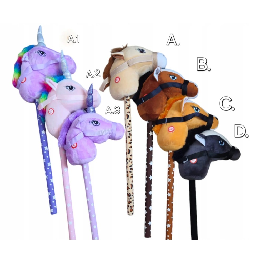 Cap de cal pe băţ hobby horse cu sunet